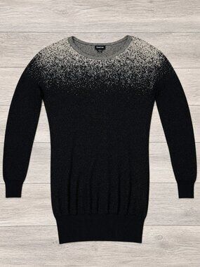 Bebe Black Silver Metallic Ombré Long Sleeve Sweater Tunic Size Large